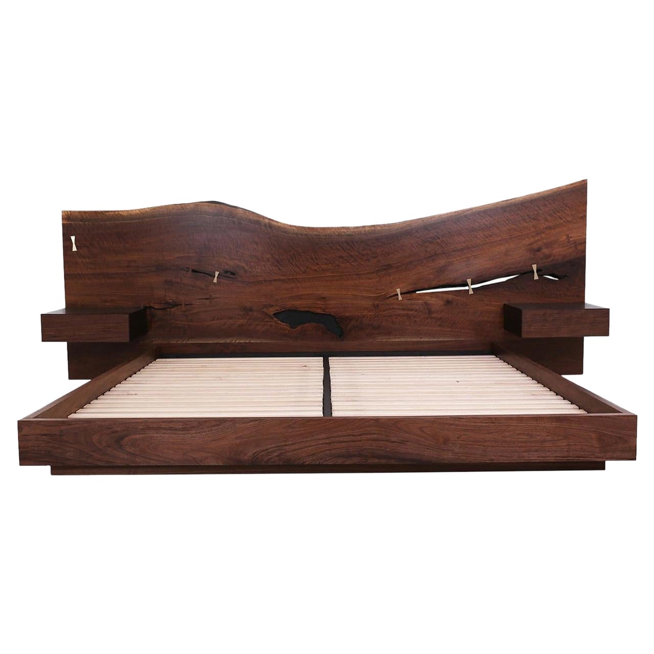 St. Pierre King Bed with Bleached Maple Slab Headboard and Built-in Nightstands