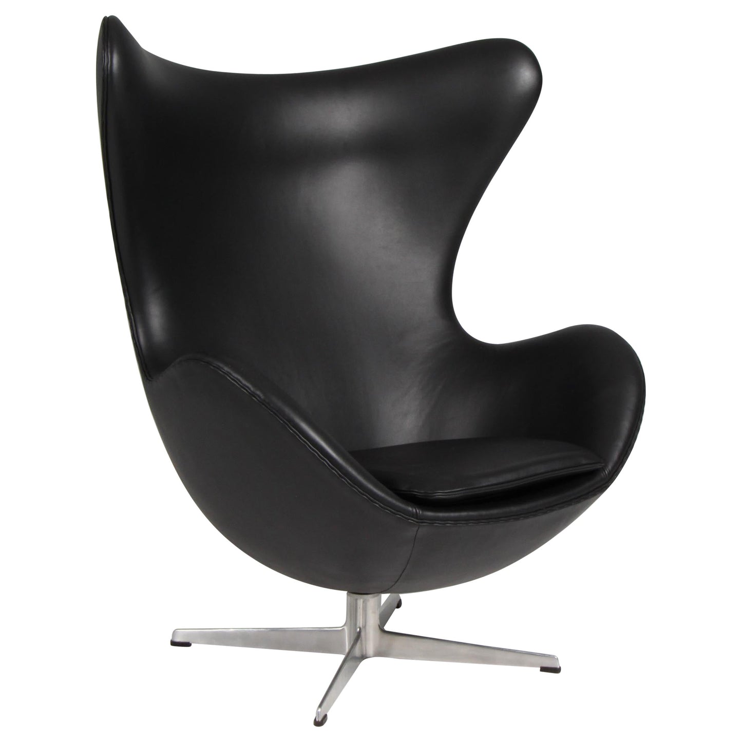 Set of Egg Lounge Chairs – Black Aniline Leather, Iconic Design