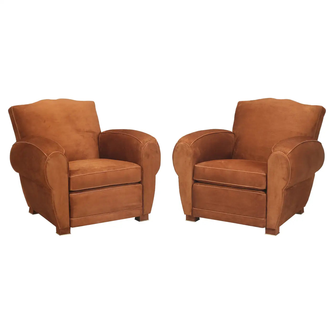 Two brown armchairs on a white background