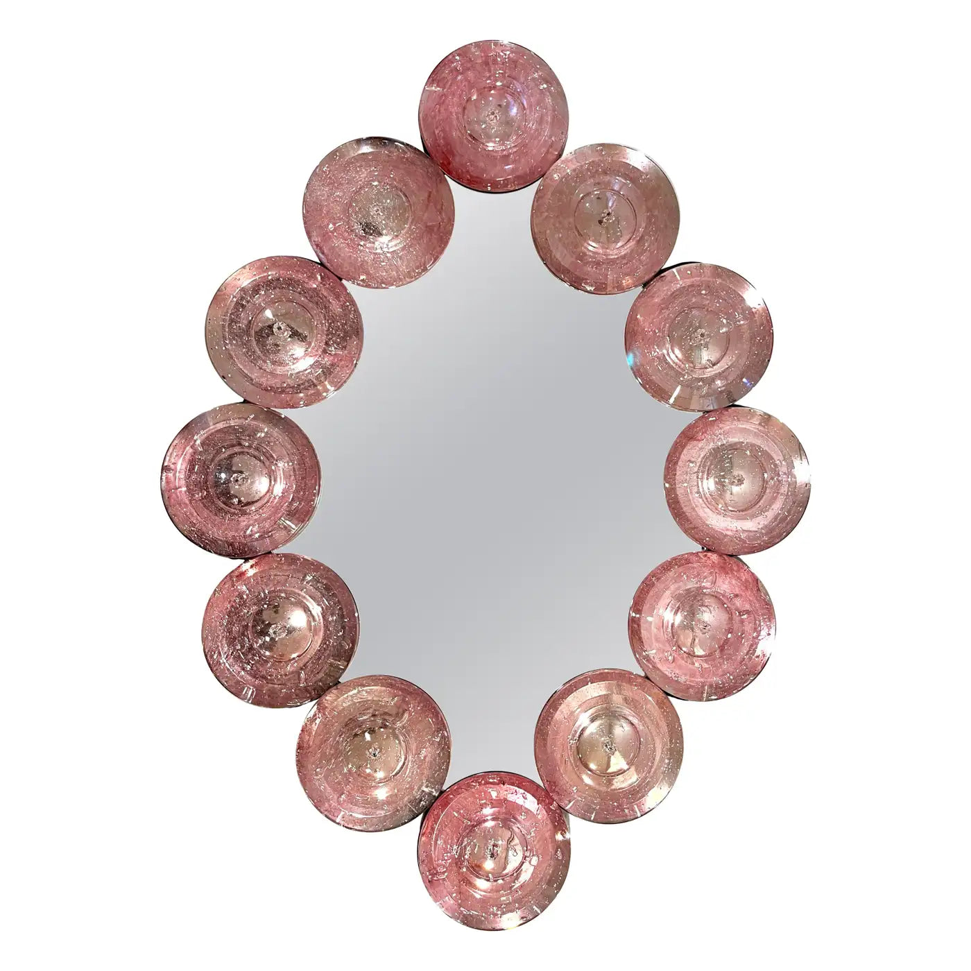 Contemporary Italian Custom Blush Pink Murano Glass Disc Modern Oval Mirror
