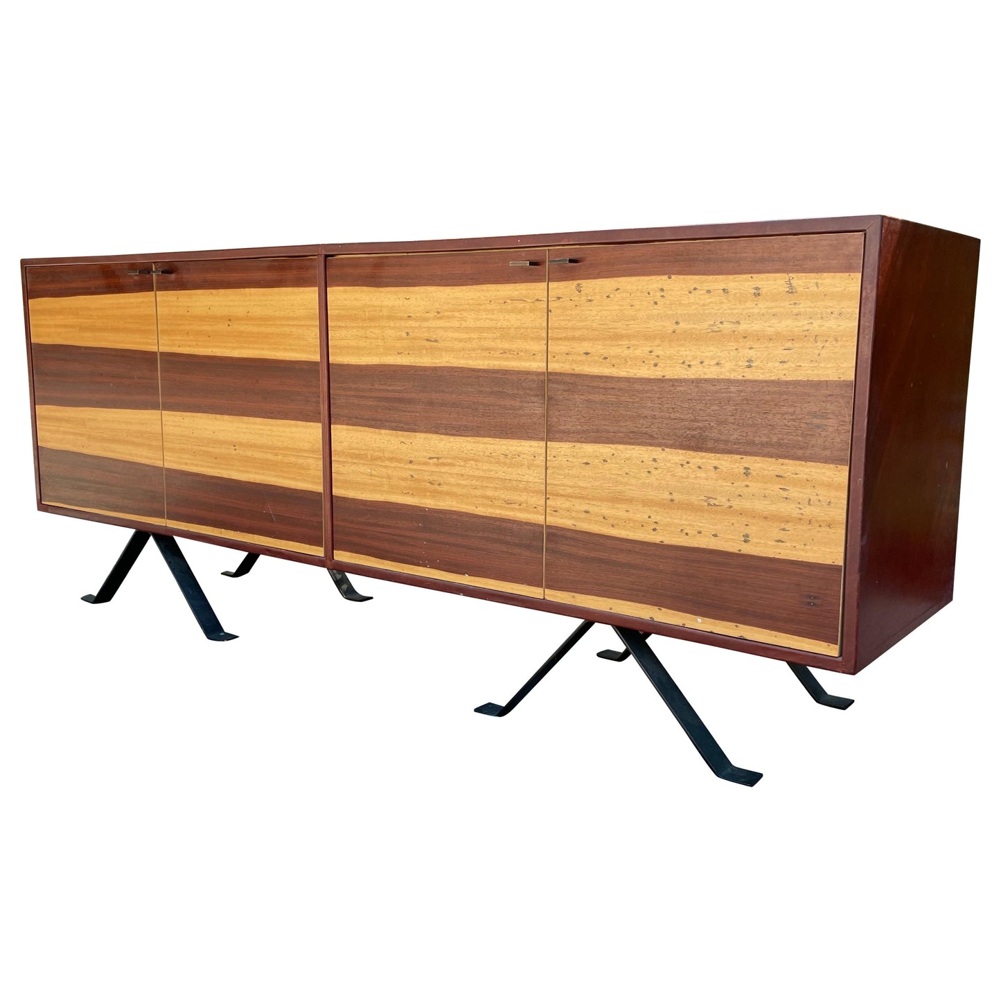 Mid-Century Leather Wrapped Credenza – Red Oak
