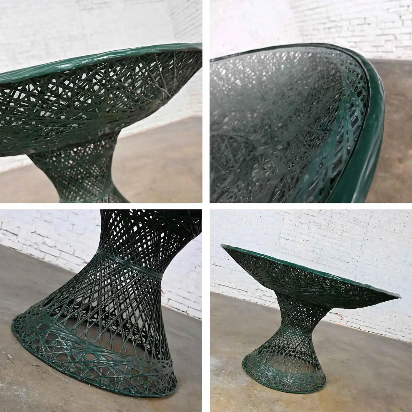 Fiberglass Forest Green Outdoor Dining Table & 4 Armchairs on Casters