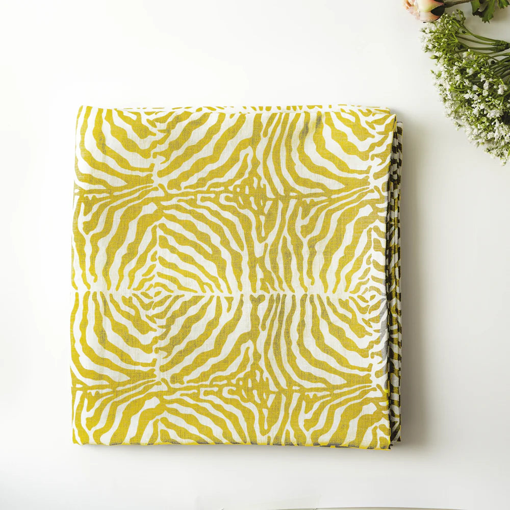 Yellow Zebra Striped Linen Tablecloth – 150 x 300 cm