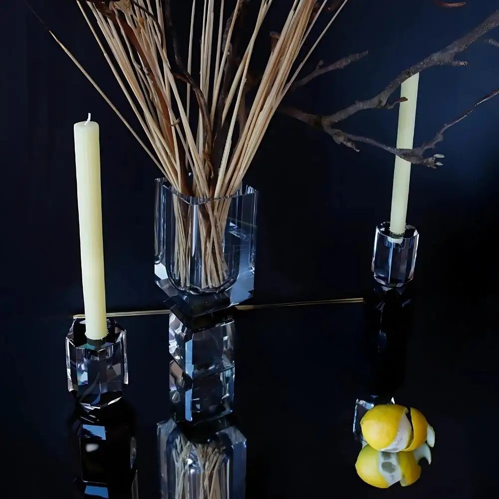 Ambrosià Crystal Candlestick Set – Hand-Cut Candle Holders for Home Décor