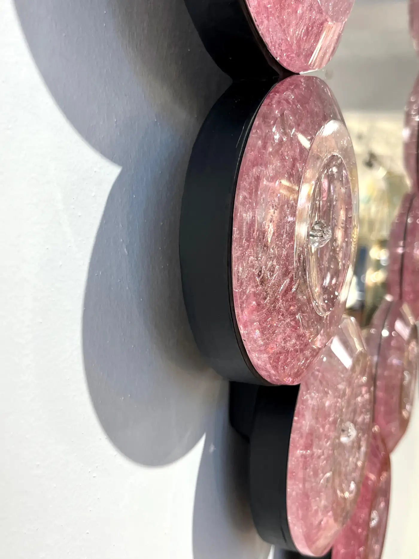Contemporary Italian Custom Blush Pink Murano Glass Disc Modern Oval Mirror