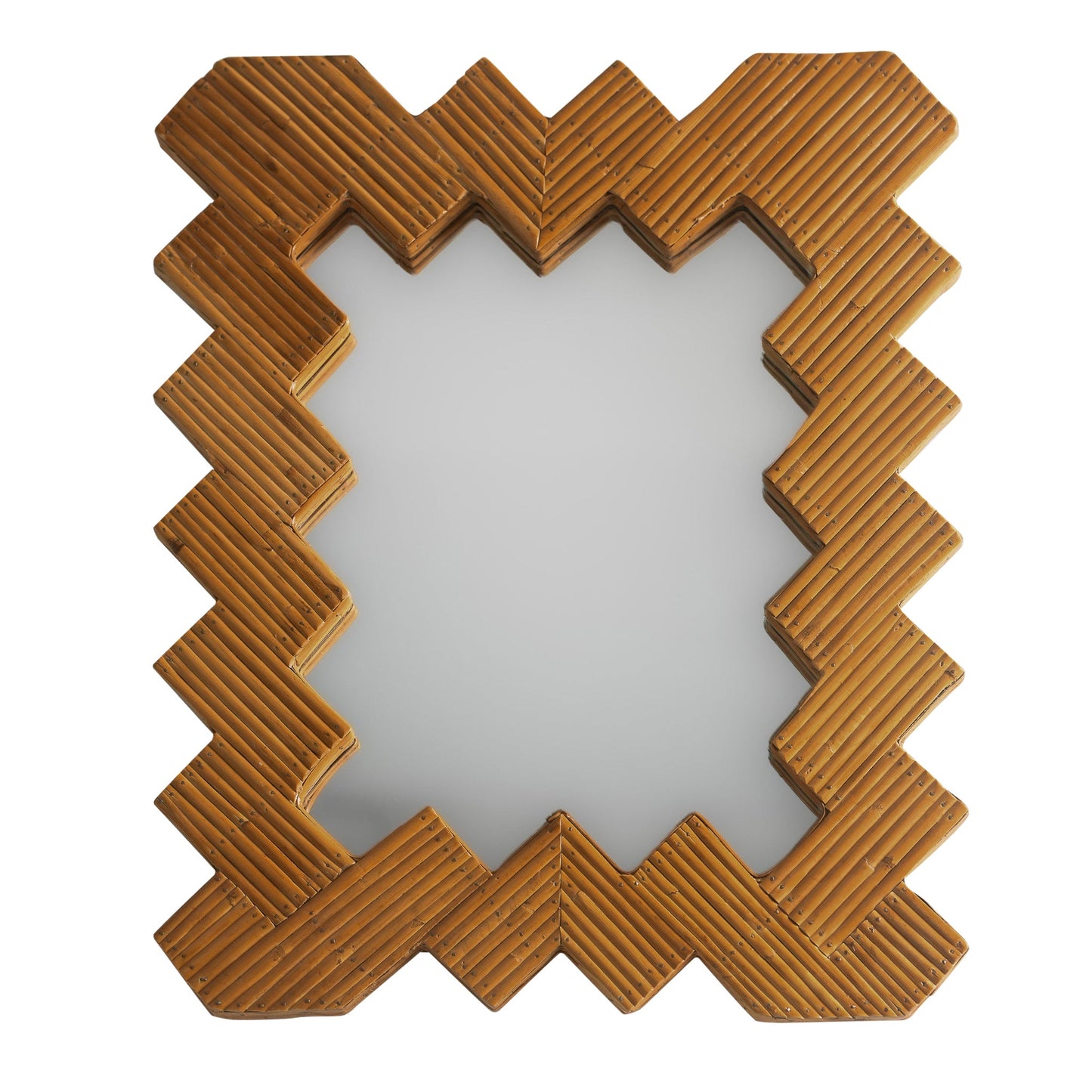 Herringbone Patterned Rattan Cane Wall Mirror – Vintage Style