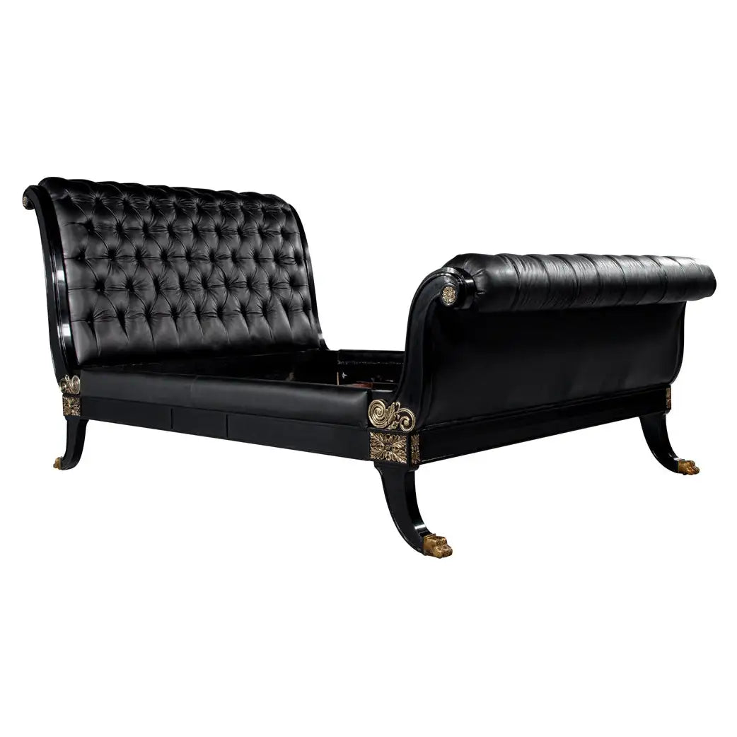 Clivedon Tufted Black Leather Bed Queen Size