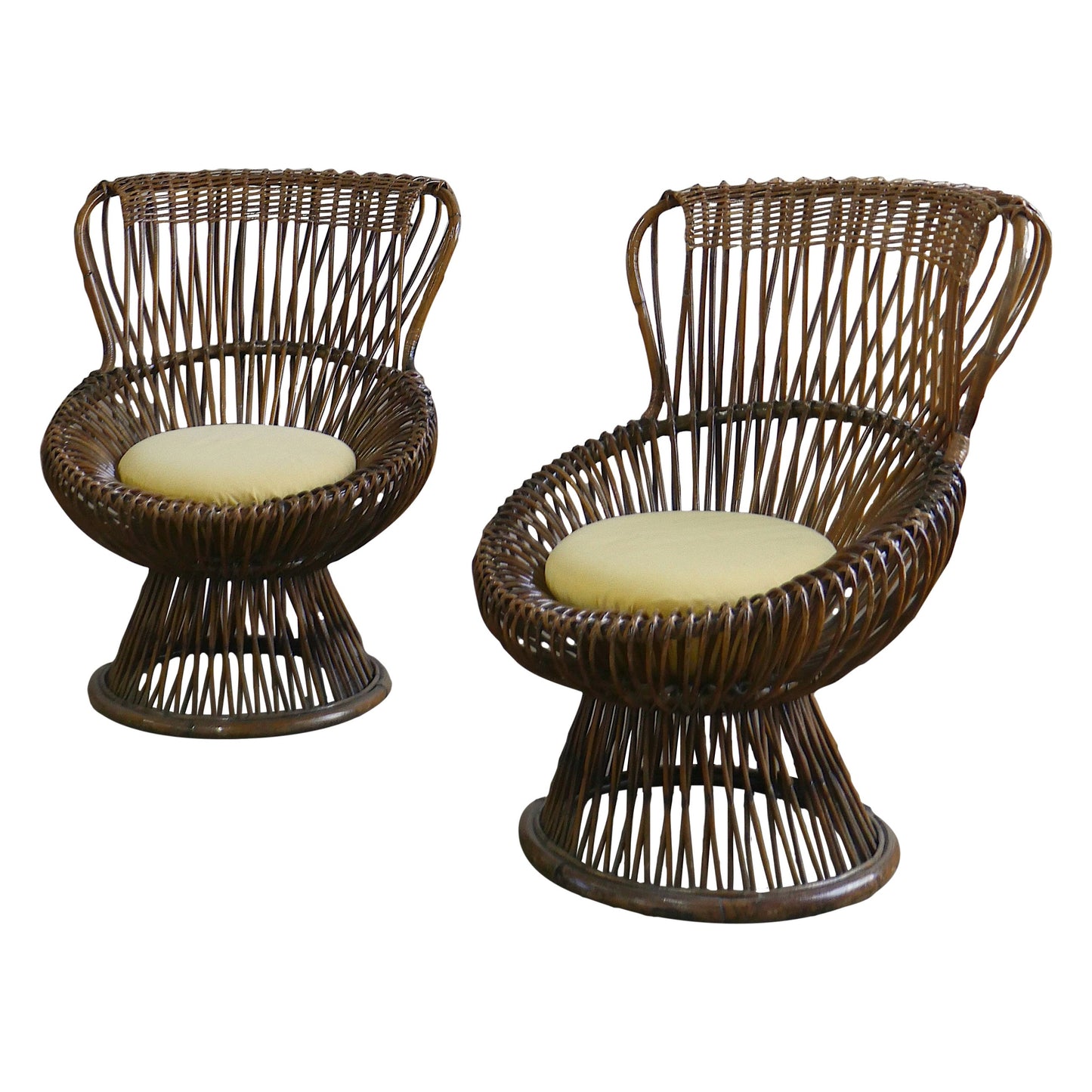 Pair of 1950s Franco Albini “Margherita” Rattan Armchairs for Bonacina – Mid-Century Italian Icons