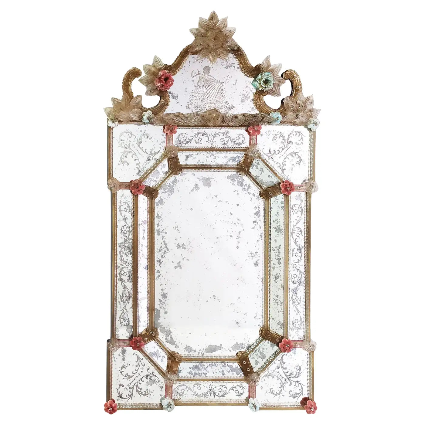 Venetian Mirror in Murano Glass Reproduction of Antique Mirror