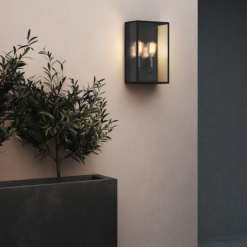 Twin Half Lantern Outdoor Wall Light – Messina (Textured Black)