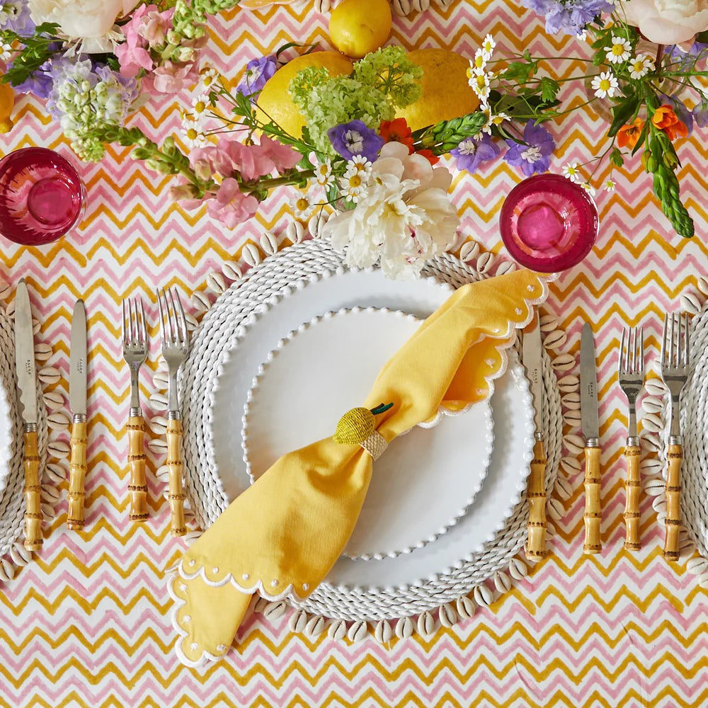 Capri Yellow and Pink Hand Block Printed Cotton Tablecloth – 150 x 300 cm