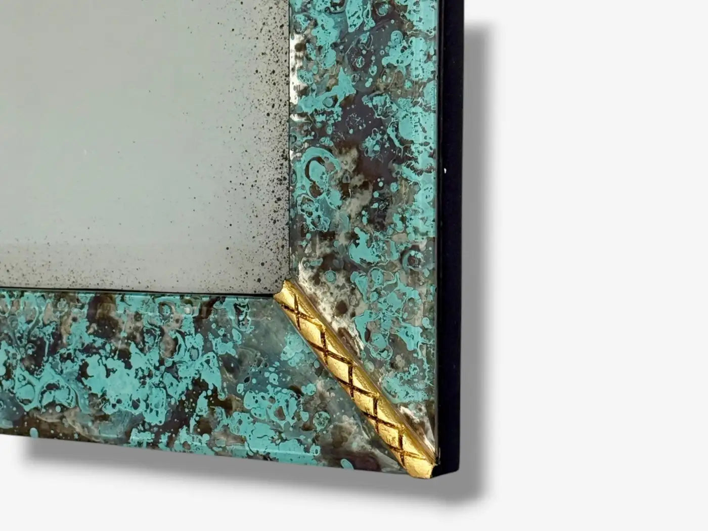 Art Deco Style, Venetian Wall Mirror, Green Antiqued Beveled Glass, 21st C.