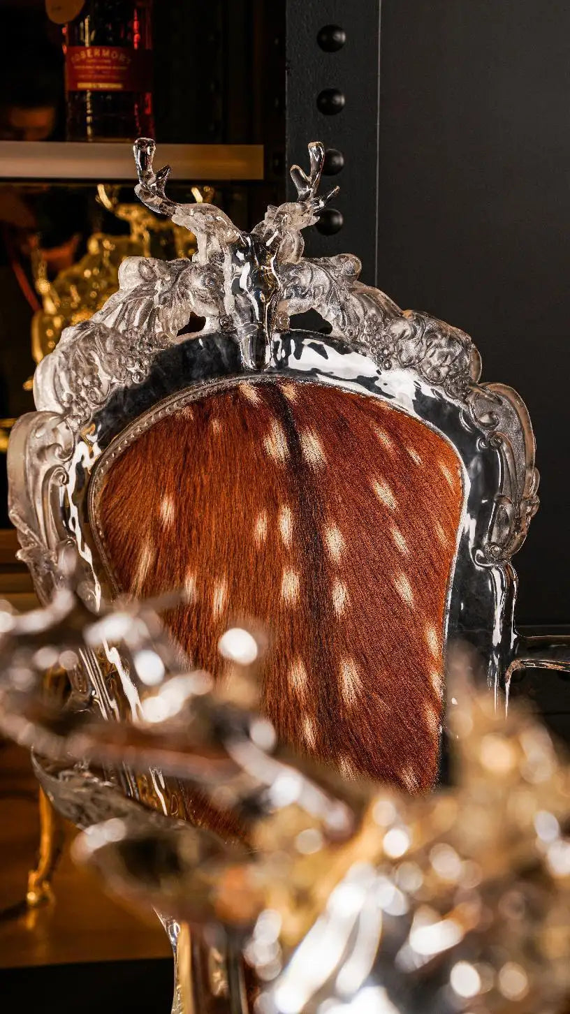Deer Sculpture Art Chair -Inspired Crystal & Fur Collector’s Piece