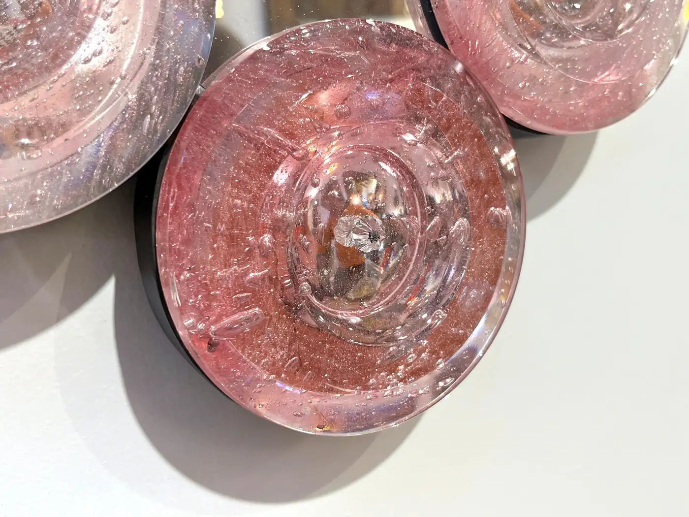 Contemporary Italian Custom Blush Pink Murano Glass Disc Modern Oval Mirror