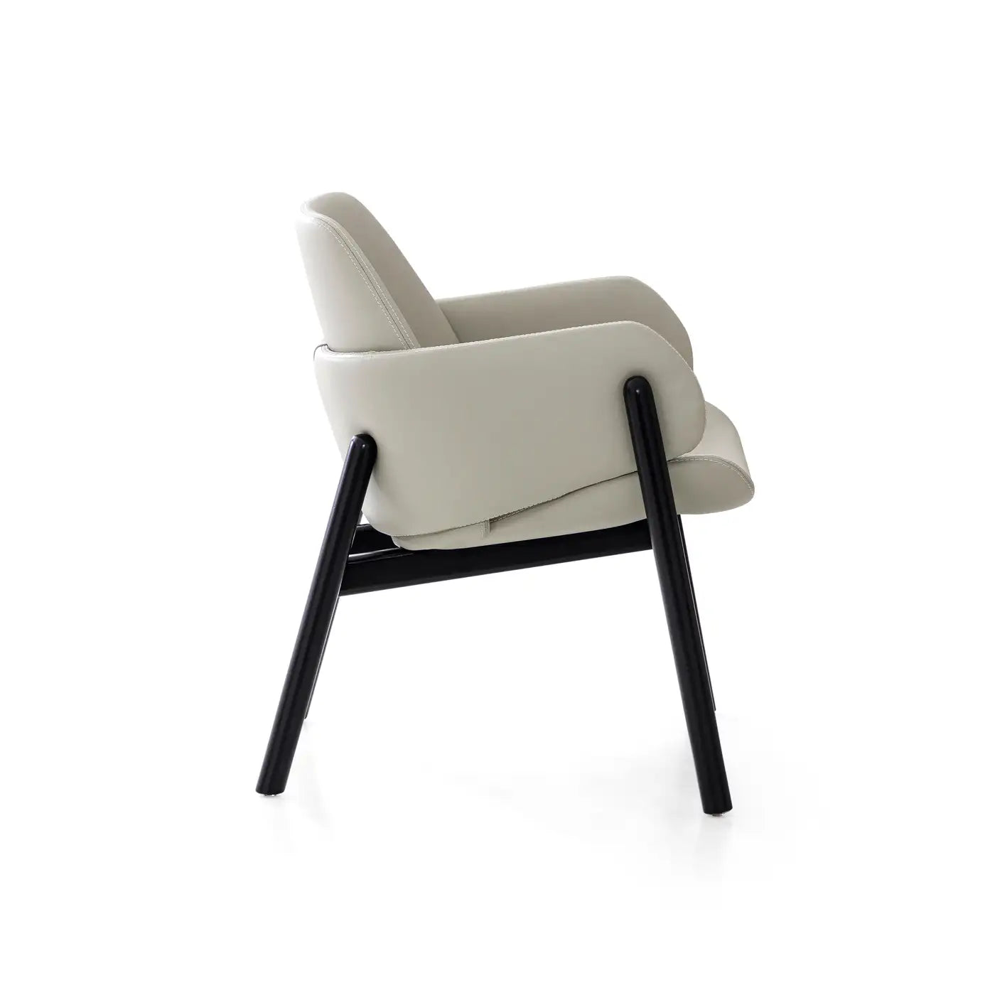 Beige armchair with black legs on a white background