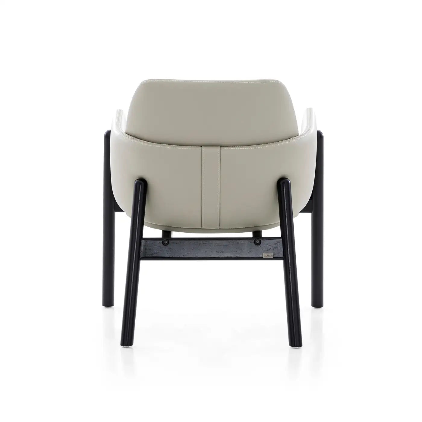 Modern chair with gray cushioned seat and black frame on a white background