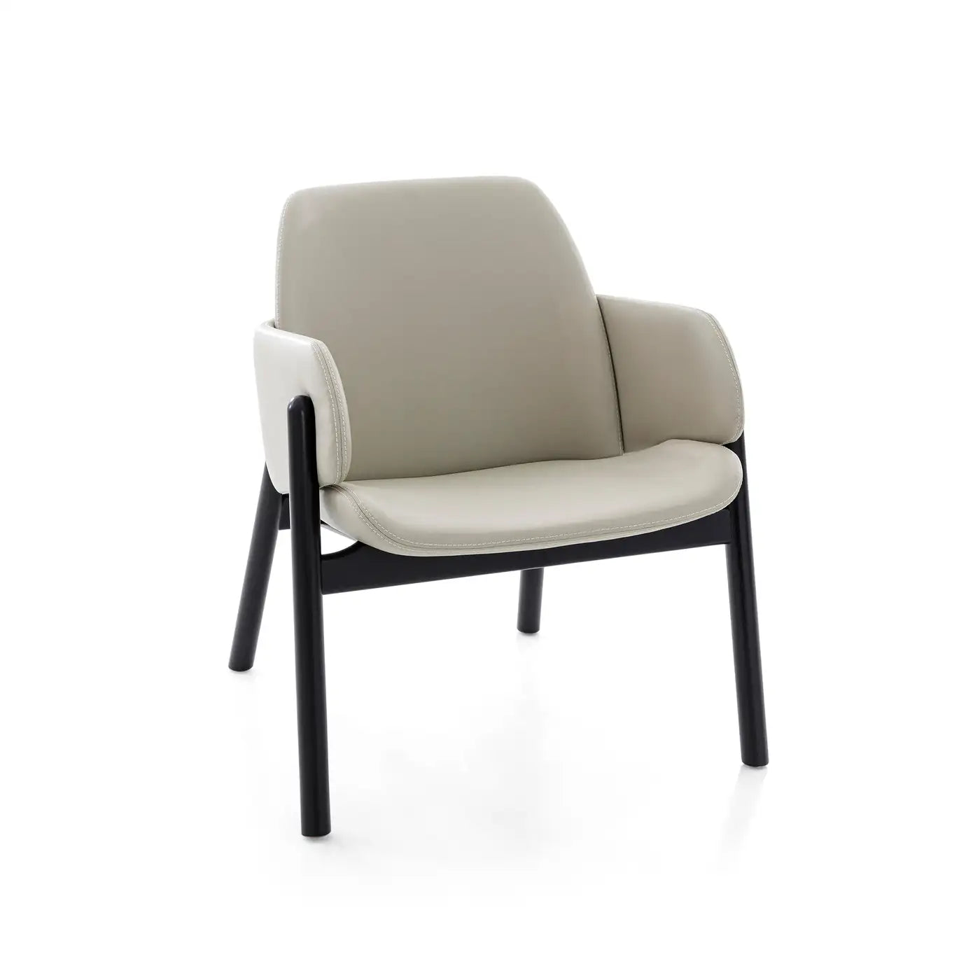 Modern chair with beige cushioned seat and backrest on a white background