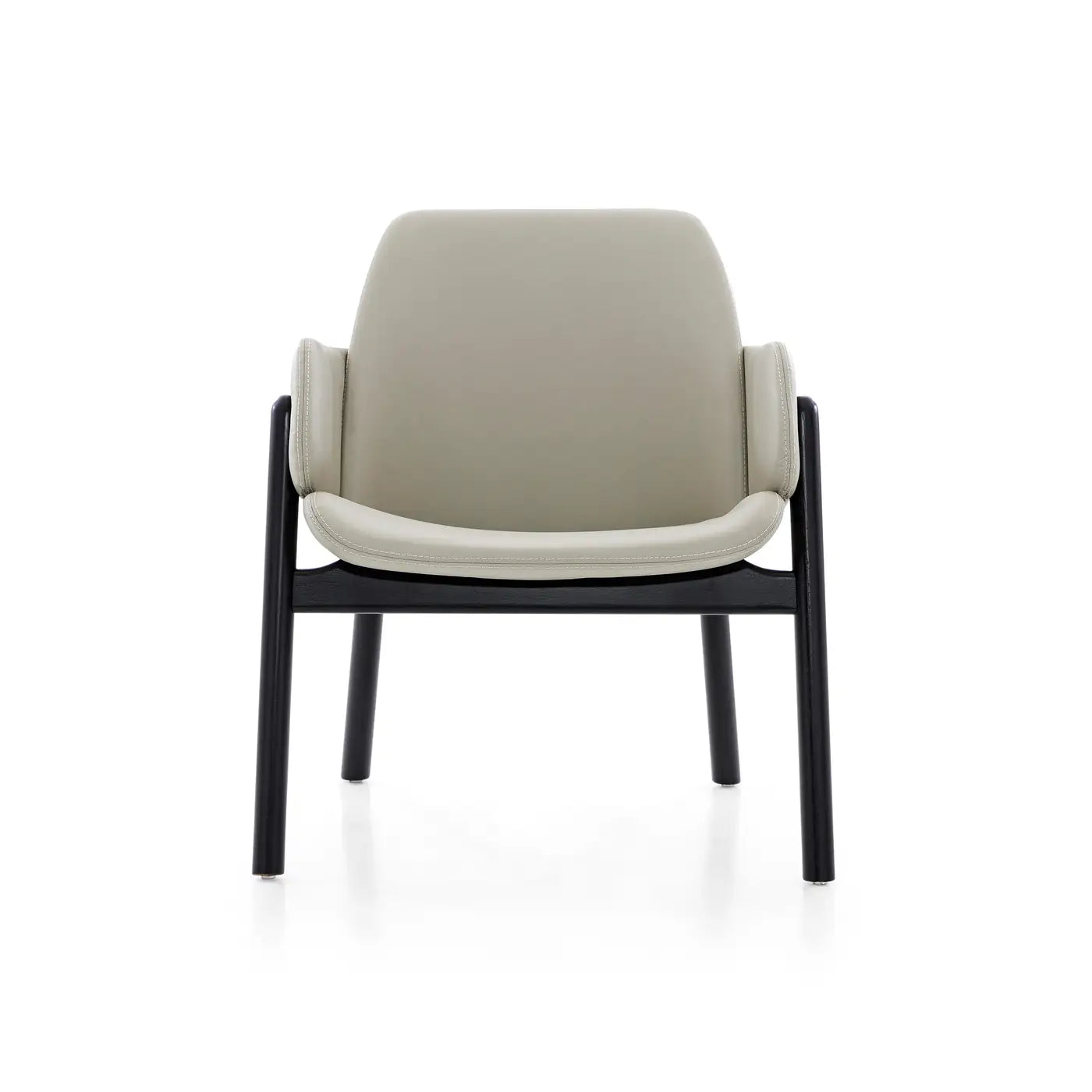 Modern chair with beige cushion and black frame on a white background