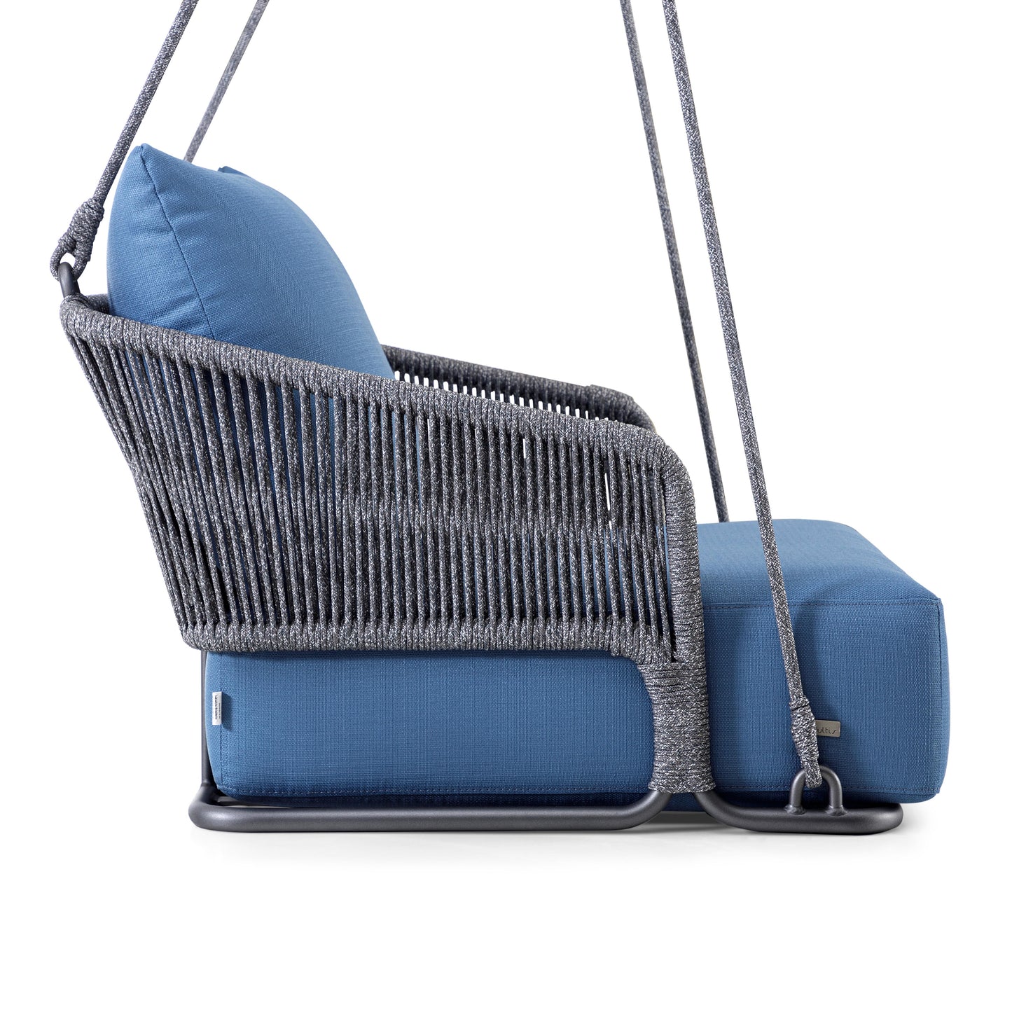 Outdoor Hanging Swing with Nautical Rope and Blue Cushions