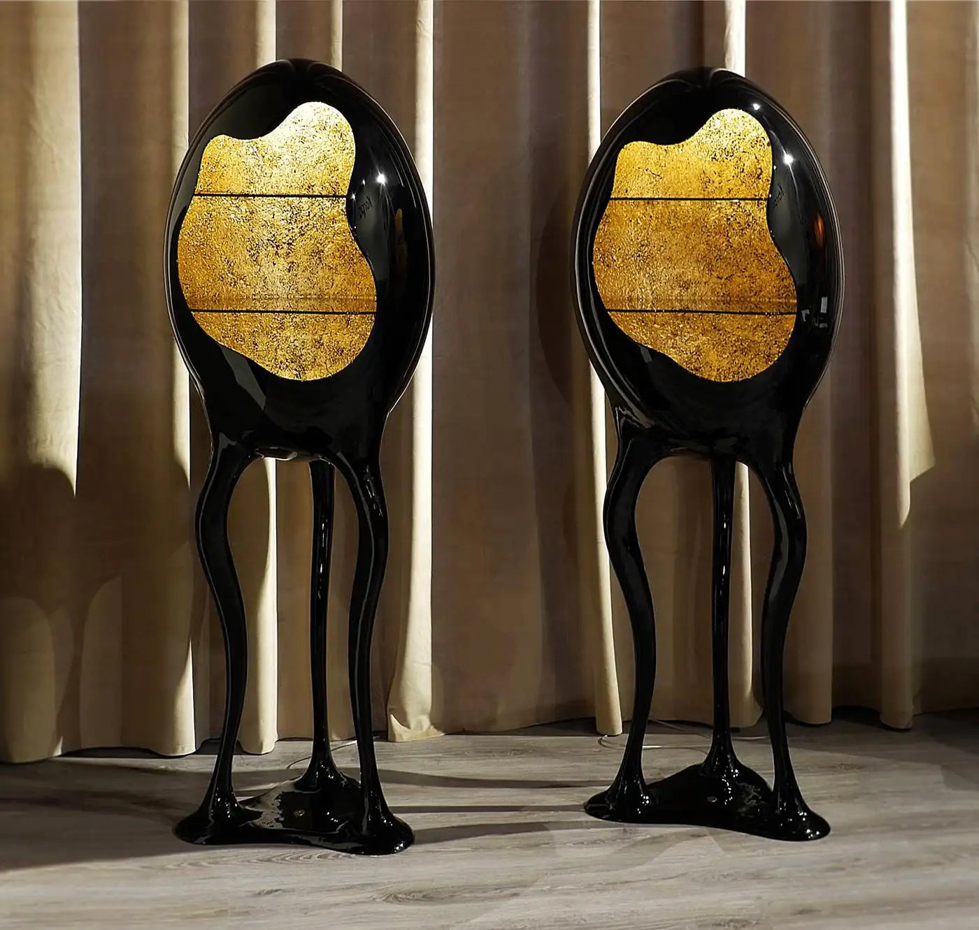 LUXURY FUTURISTIC BLACK AND GOLD DISPLAY CABINET & DRY BAR