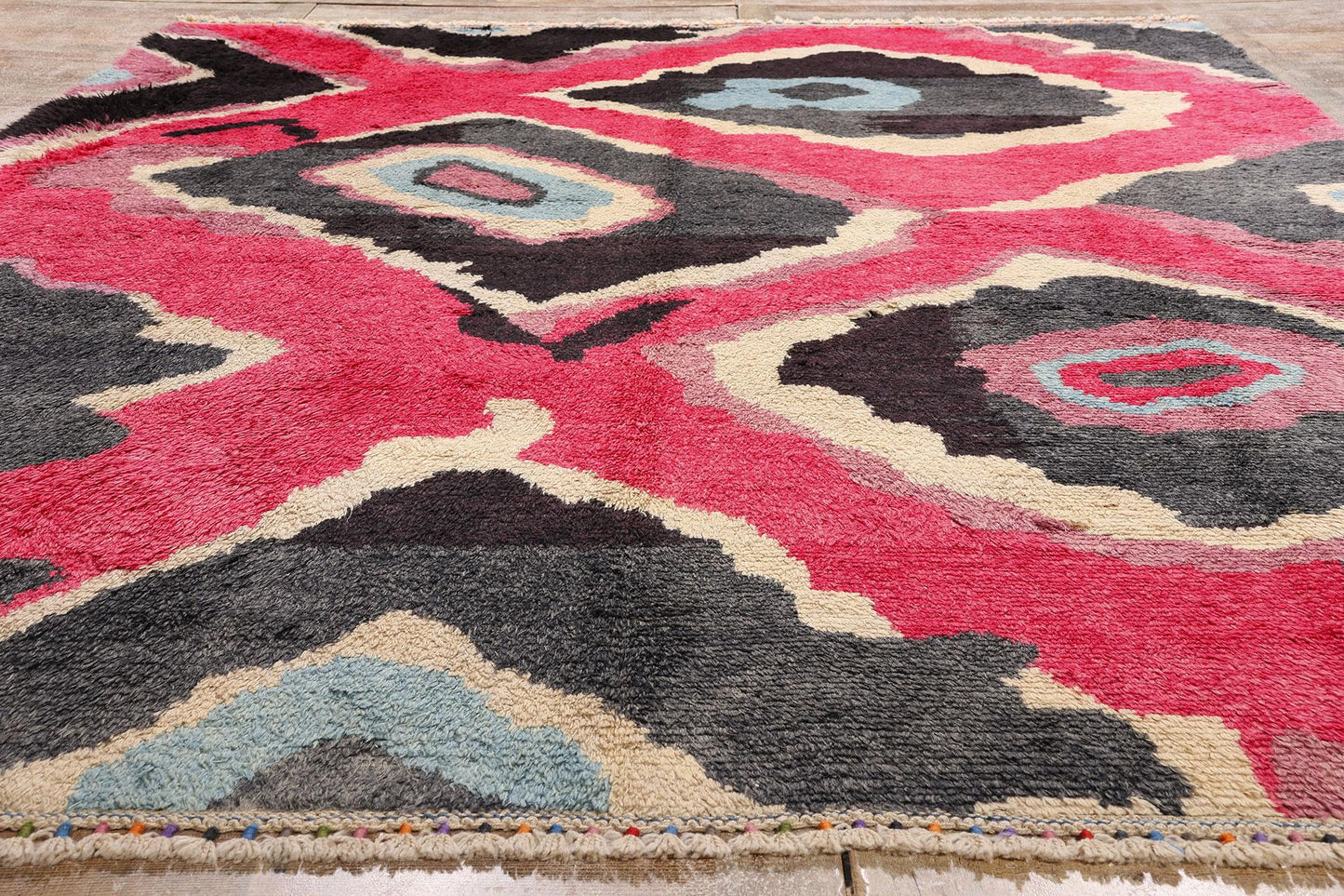 Colorful Contemporary Tulu Carpet Hand Knotted Angora Wool Rug