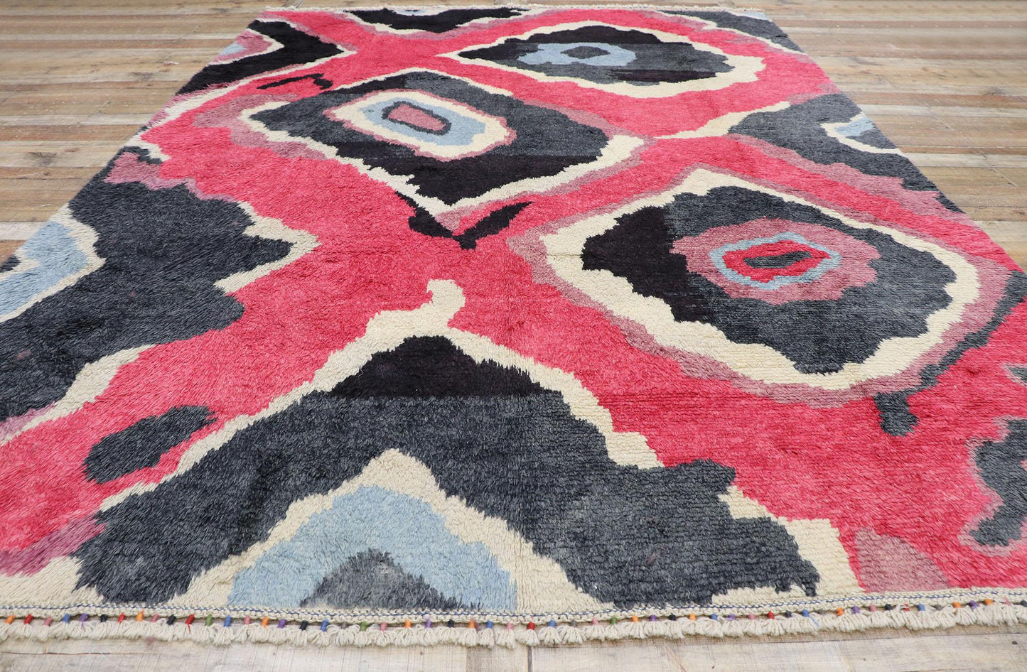 Colorful Contemporary Tulu Carpet Hand Knotted Angora Wool Rug