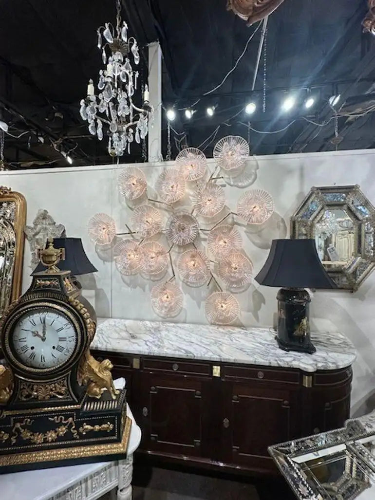 Modern Pale Pink Murano and Brass Wall Art