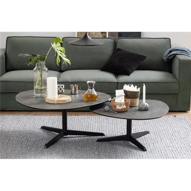 Ansley Black Coffee Table – Ceramic & Glass Top with Metal Frame