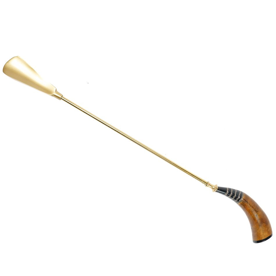 Gold-Finish Horn-Handled Shoehorn – Tall Metal Style