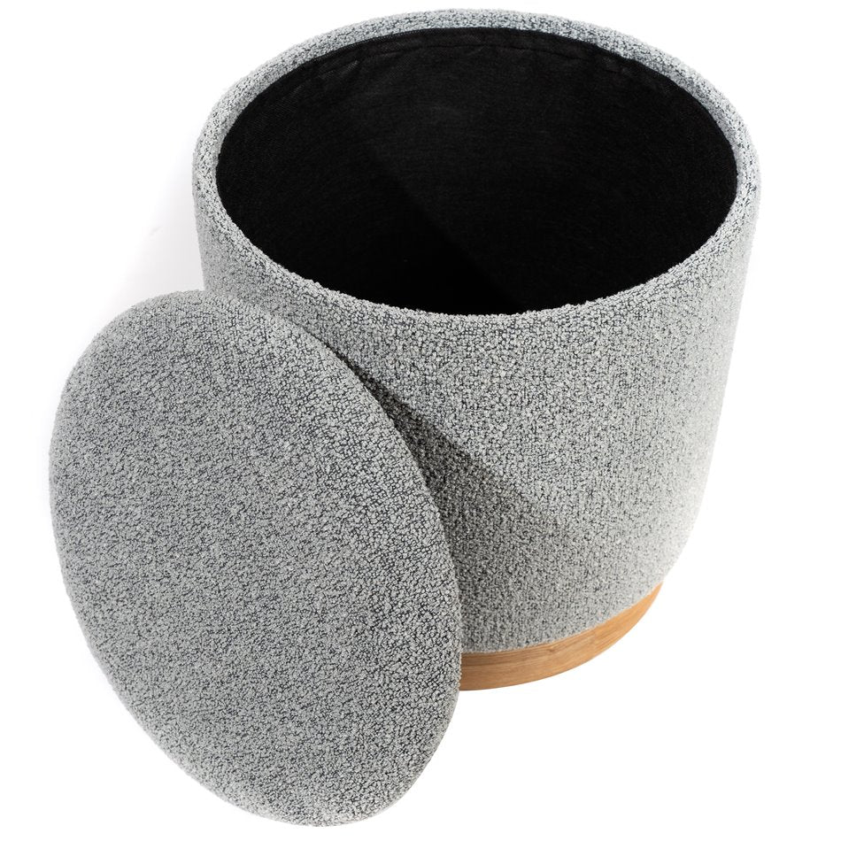 Vildams L Grey Storage Ottoman – H42 × Ø38.5 cm