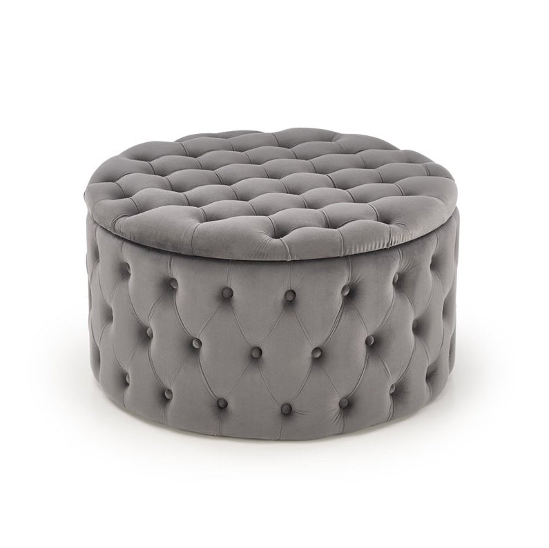 Grey Velvet Hunez Storage Ottoman – Round Accent Bench