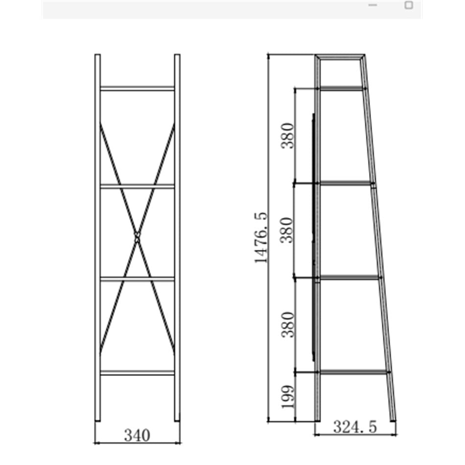 Shelf Harvik, black/oak color, MDF/steel, H148x34x32cm