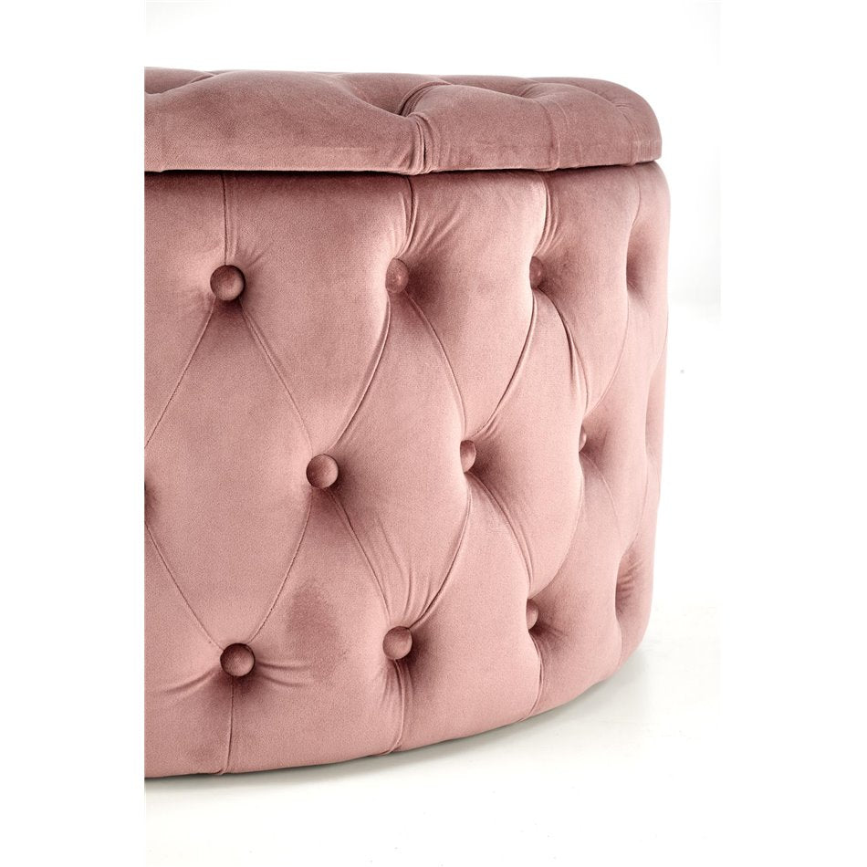 Pink Velvet Storage Ottoman – Round Accent Bench