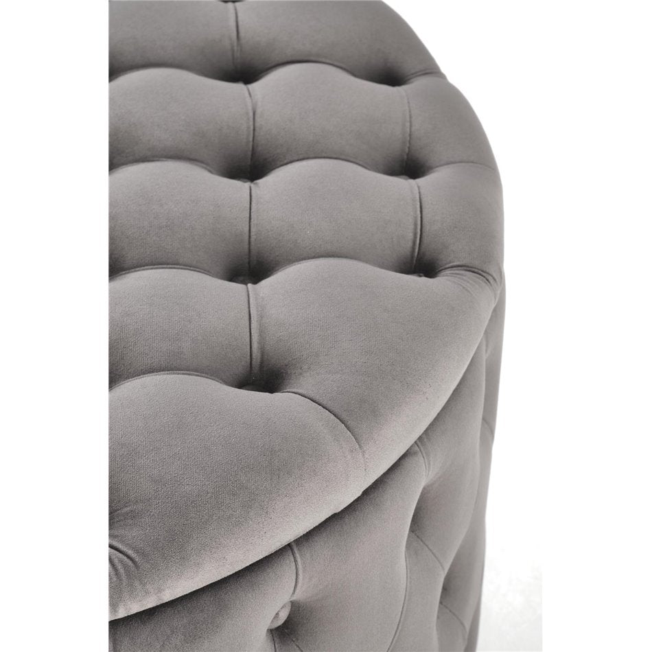 Grey Velvet Hunez Storage Ottoman – Round Accent Bench
