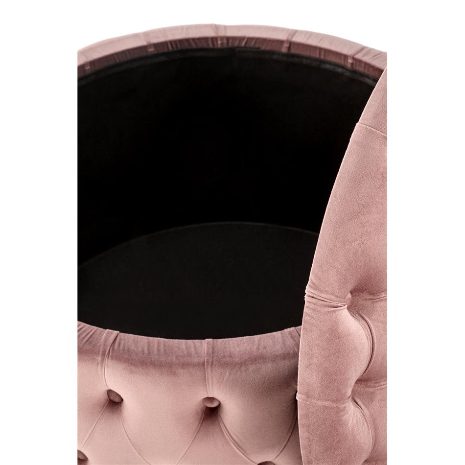 Pink Velvet Storage Ottoman – Round Accent Bench