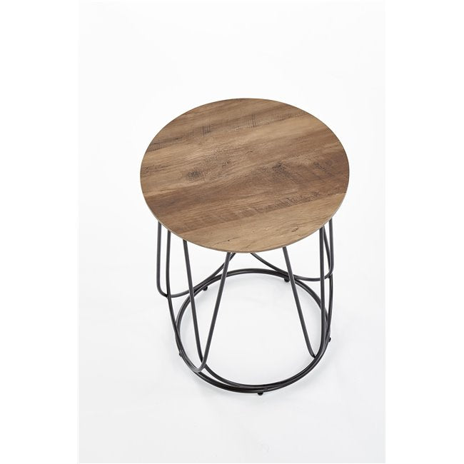 Hubira-S Coffee Table – Black & Walnut MDF Top with Steel Frame, Ø40×51 cm