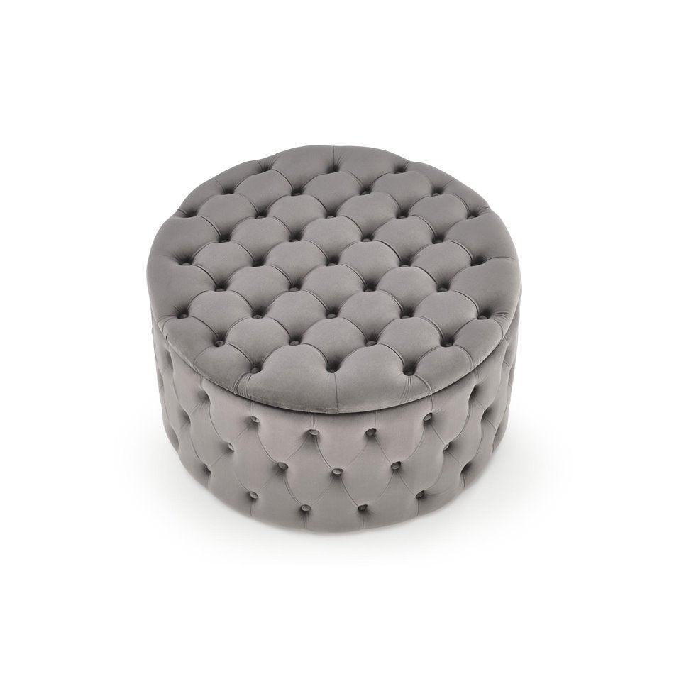 Grey Velvet Hunez Storage Ottoman – Round Accent Bench
