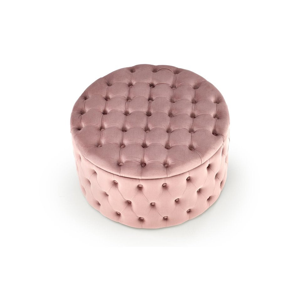 Pink Velvet Storage Ottoman – Round Accent Bench