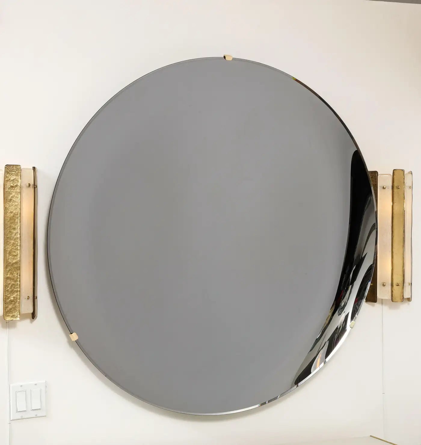 Large Sculptural Round Concave Black Silver Mirror or Wall Art, Italy, 47" diam.