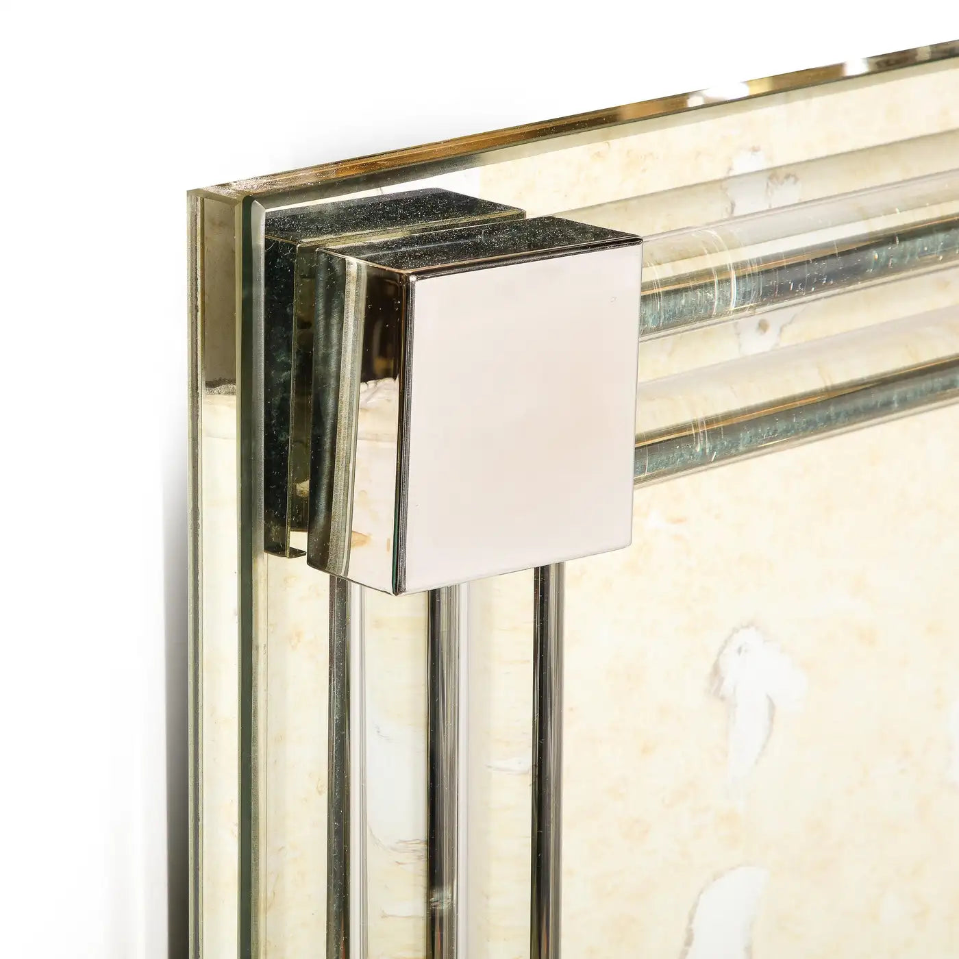 Custom for High Style Deco Modernist Antiqued Mirror With Glass Rods & Nickel