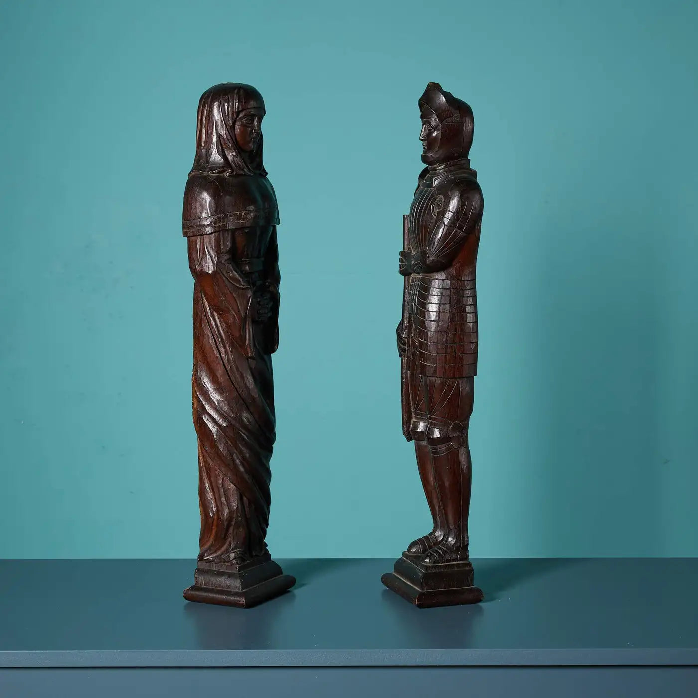 Pair of Antique English Oak Figures