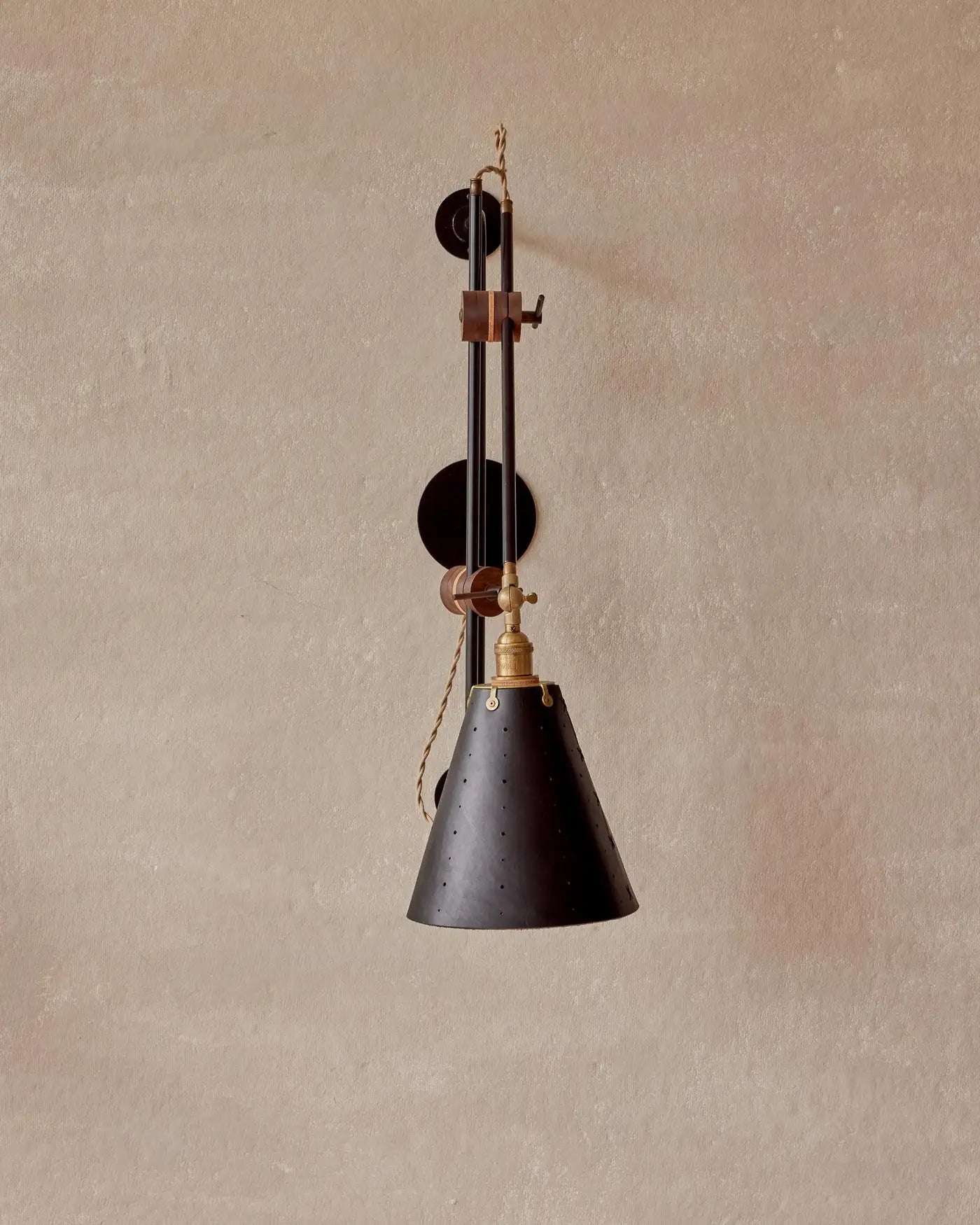 Modern Iron and Black Leather Grace Articulating Wall Sconce, Hardwired