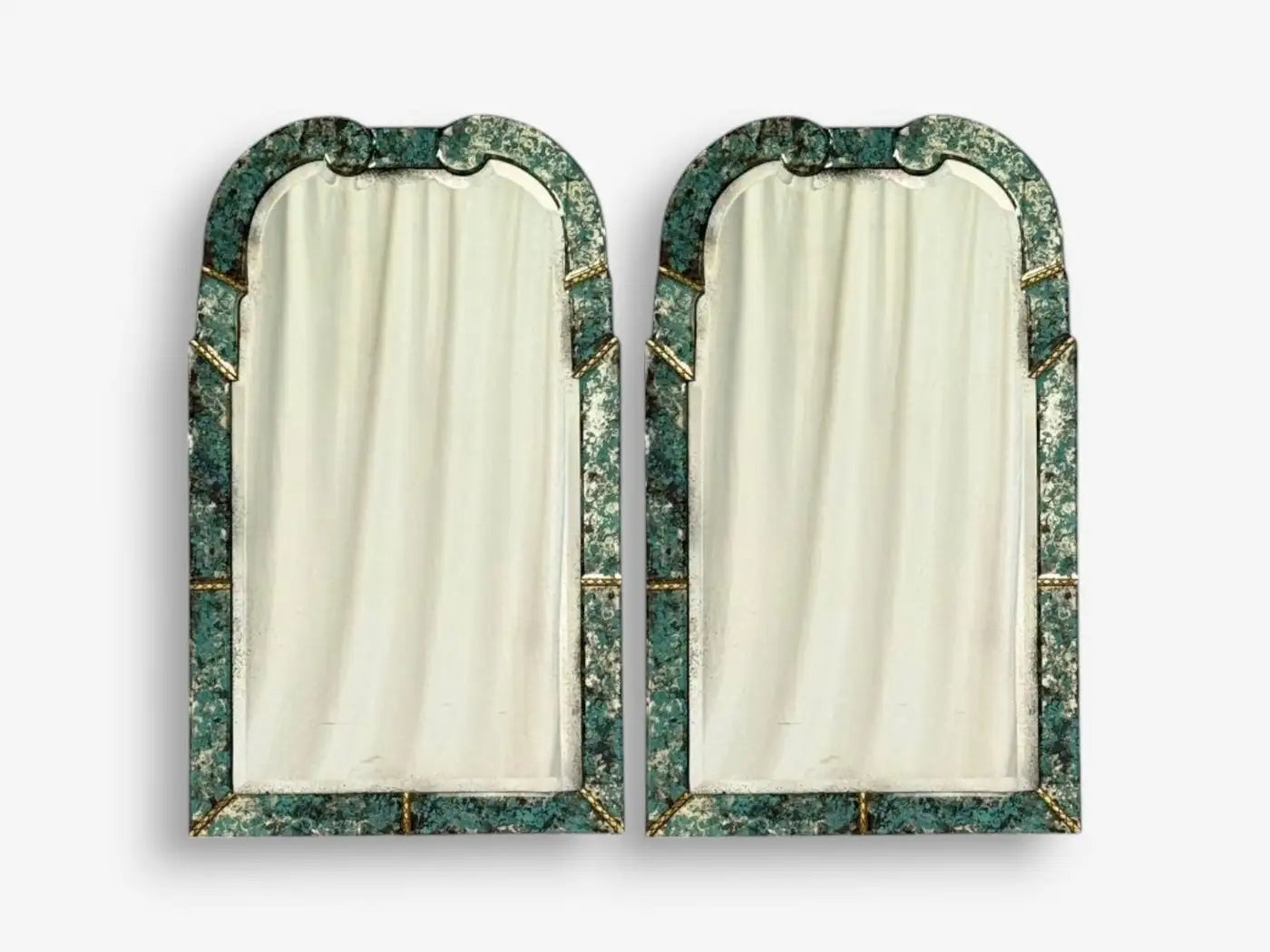 Art Deco Style, Venetian Wall Mirror, Green Antiqued Beveled Glass, 21st C.