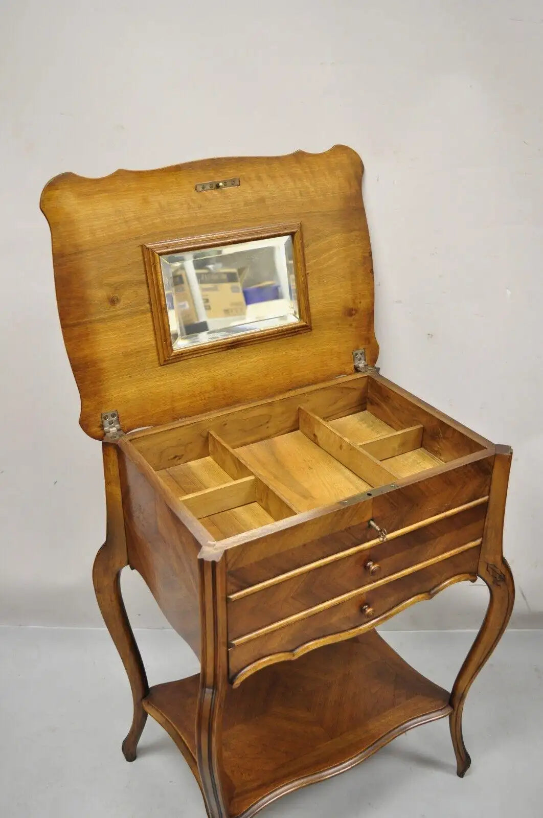 Antique French Mahogany Sewing Stand Nightstand with Lift Top