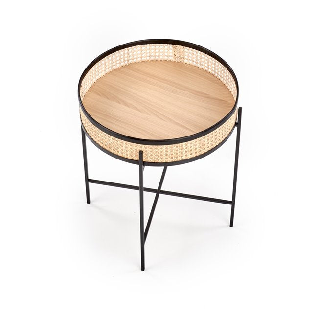 Hanipa Coffee Table – Natural Rattan & Steel Frame, Ø50×55 cm