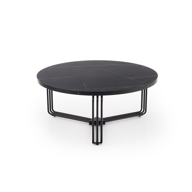 Hantica Black Marble Look Coffee Table – Round MDF Top with Steel Base