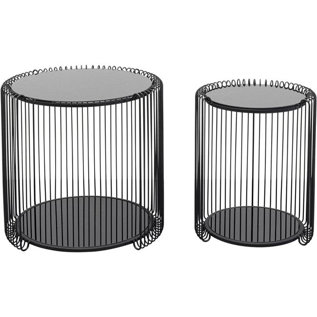 Wire Double Side Table Set – 2 Black Metal & Glass Tables