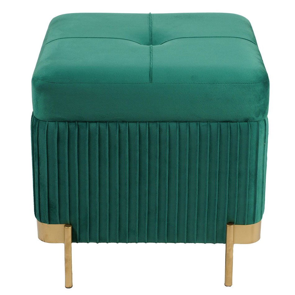 Calanna L Storage Pouf Green Velvet – H48 × Ø49 cm