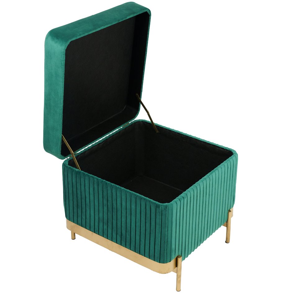 Calanna L Storage Pouf Green Velvet – H48 × Ø49 cm