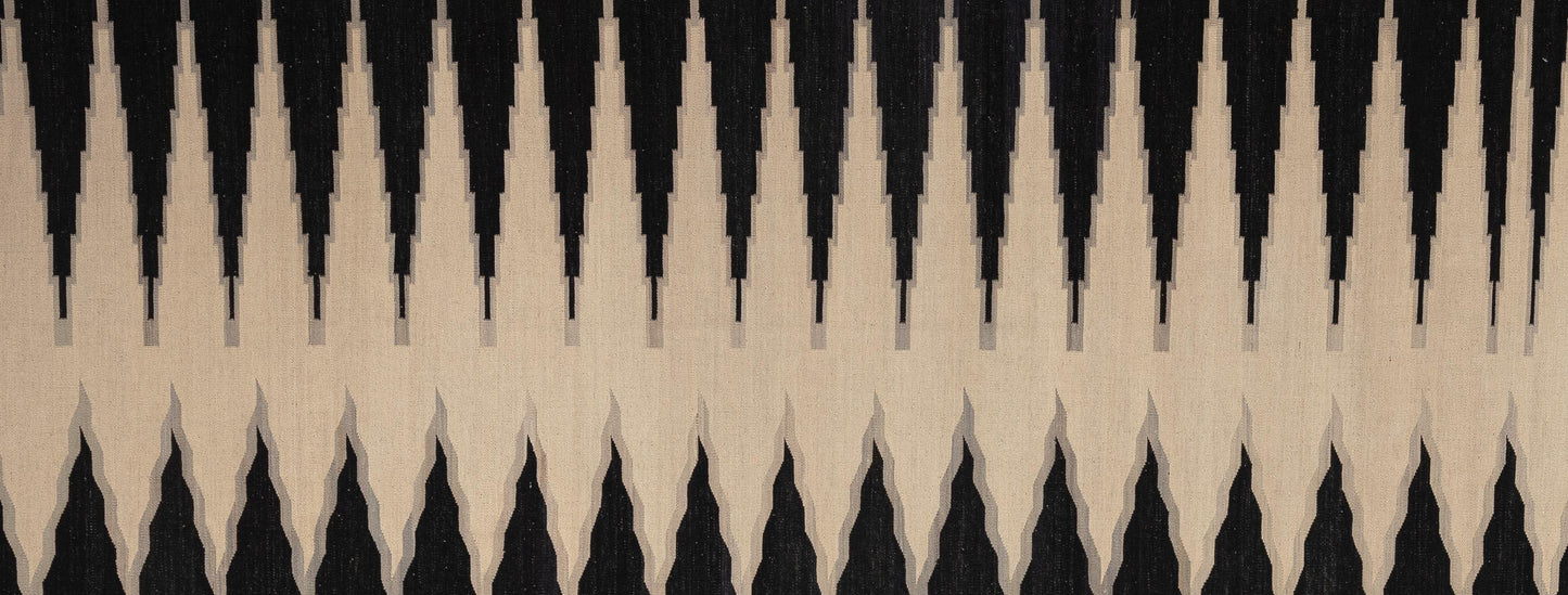 21st Century Modern Kilim Wool Rug – Black, Sand & Stone 254 x 284 cm